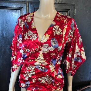 Angie- Floral Red Kimono-Style Top